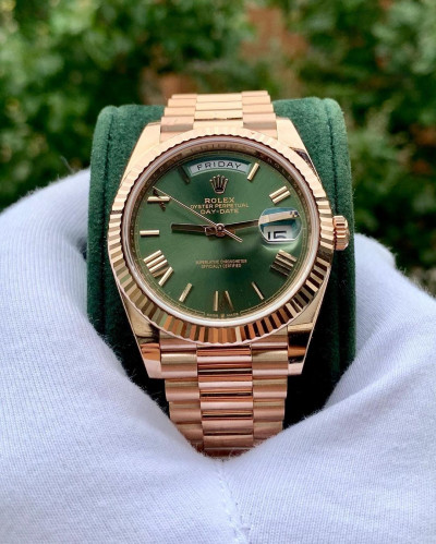 Часы мужские Rolex Day Date green Rose gold, 40 мм (16918)