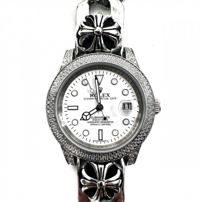 Браслет для часов Rolex&Chrome Hearts серебро (15230)