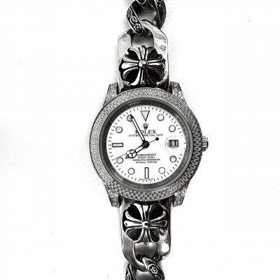 Браслет для часов Rolex&Chrome Hearts серебро (15230)