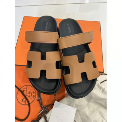 Женские тапки/шлепки Hermes коричневые (14445)
