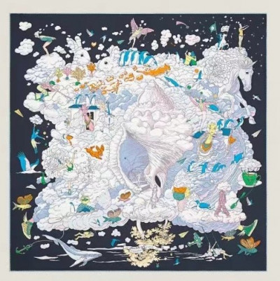Платок Hermes Sur Mon Nuage кашемир + шелк 140*140см (13192)